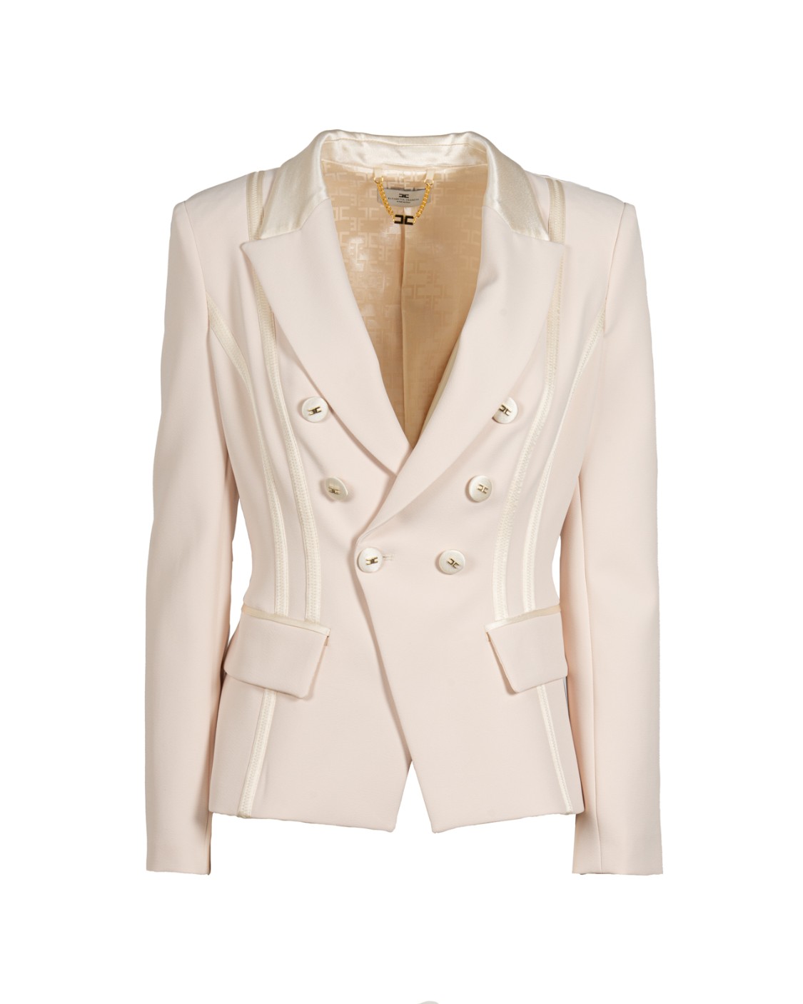 shop ELISABETTA FRANCHI  Giacca: Elisabetta Franchi giacca in crêpe con dettagli in raso.
Spalle imbottite.
Fodera in raso monogram.
Inserti in raso.
Bottoni abbinati.
Patte applicate.
Vestibilità slim.
Composizione: 96%Poliestere 04%Elastan.
Made in Italy.. GI14251E2-193 number 3998817